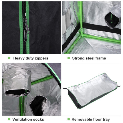 Hydroponic Plant Grow Tent 60x60x140cm with Window & Tool Bag - Black/Green