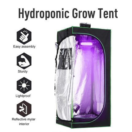 Hydroponic Plant Grow Tent 60x60x140cm with Window & Tool Bag - Black/Green