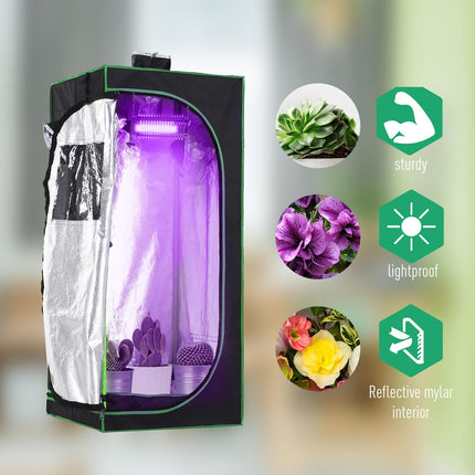 Hydroponic Plant Grow Tent 60x60x140cm with Window & Tool Bag - Black/Green