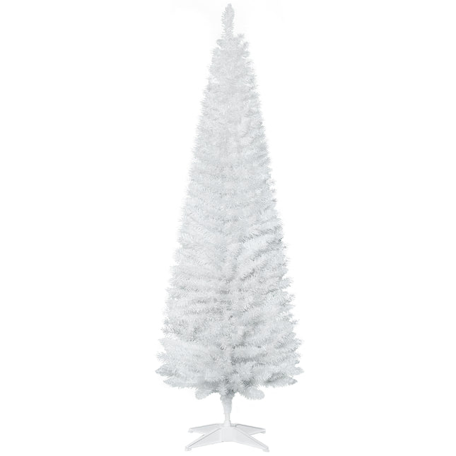1.8m 6ft Slim Artificial Pine Pencil Christmas Tree with 390 Branch Tips and Stand - White