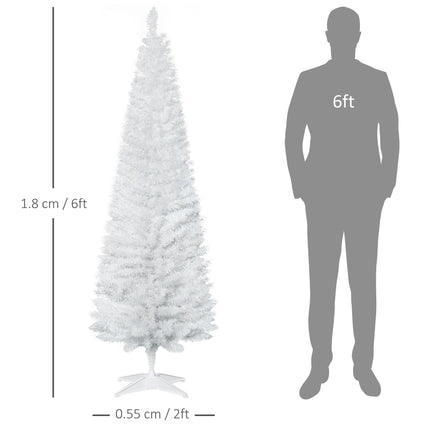 1.8m 6ft Slim Artificial Pine Pencil Christmas Tree with 390 Branch Tips and Stand - White