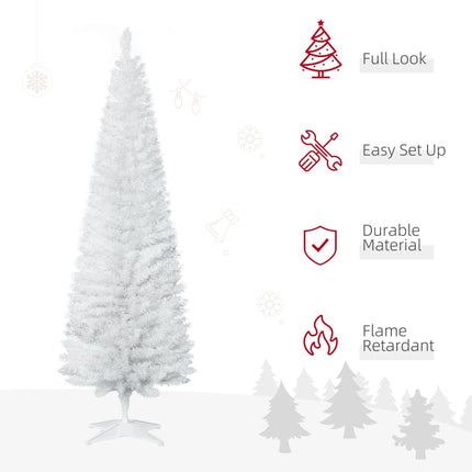 1.8m 6ft Slim Artificial Pine Pencil Christmas Tree with 390 Branch Tips and Stand - White