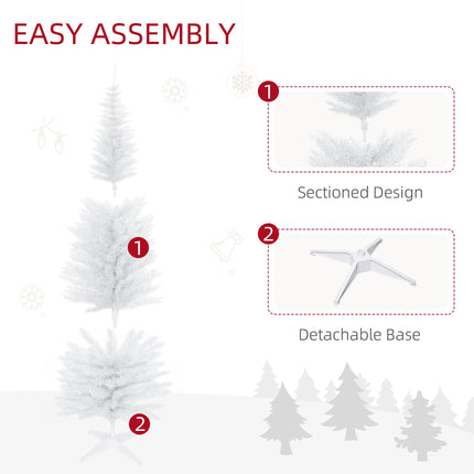 1.8m 6ft Slim Artificial Pine Pencil Christmas Tree with 390 Branch Tips and Stand - White