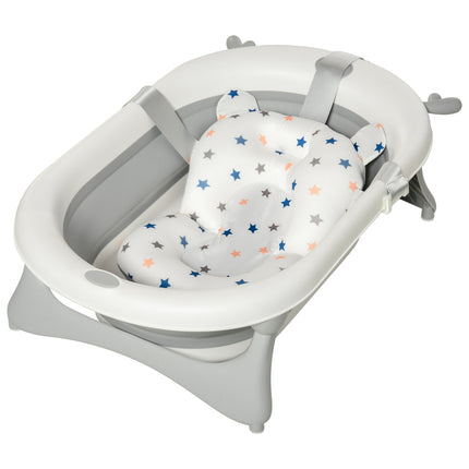 Foldable Baby Bathtub Set with Thermostatic Water Plug, Non-Slip Support & Cushion Pad for Newborn to 3 Years - Offwhite