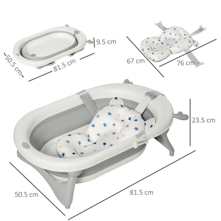 Foldable Baby Bathtub Set with Thermostatic Water Plug, Non-Slip Support & Cushion Pad for Newborn to 3 Years - Offwhite