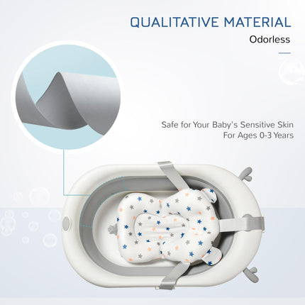 Foldable Baby Bathtub Set with Thermostatic Water Plug, Non-Slip Support & Cushion Pad for Newborn to 3 Years - Offwhite