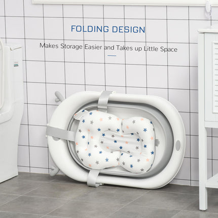 Foldable Baby Bathtub Set with Thermostatic Water Plug, Non-Slip Support & Cushion Pad for Newborn to 3 Years - Offwhite