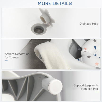 Foldable Baby Bathtub Set with Thermostatic Water Plug, Non-Slip Support & Cushion Pad for Newborn to 3 Years - Offwhite