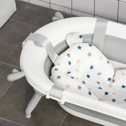 Foldable Baby Bathtub Set with Thermostatic Water Plug, Non-Slip Support & Cushion Pad for Newborn to 3 Years - Offwhite