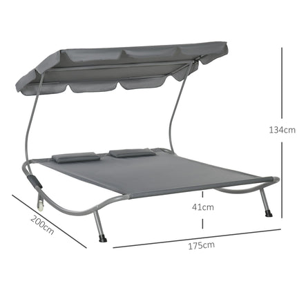 Patio Double Hammock Sun Lounger with Canopy and Wheels - Grey