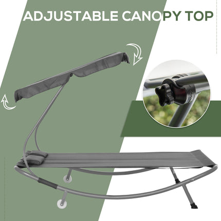 Patio Double Hammock Sun Lounger with Canopy and Wheels - Grey