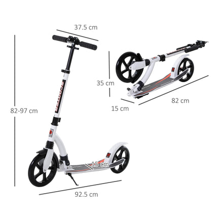 Teens Adult Kick Scooter with Shock Absorption, Foldable Adjustable Aluminium Frame for 14+ - White