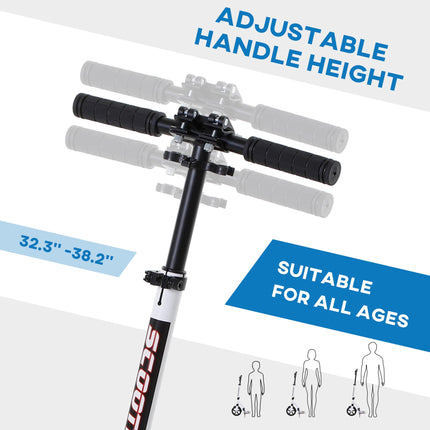 Teens Adult Kick Scooter with Shock Absorption, Foldable Adjustable Aluminium Frame for 14+ - White