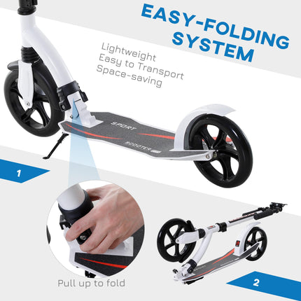 Teens Adult Kick Scooter with Shock Absorption, Foldable Adjustable Aluminium Frame for 14+ - White