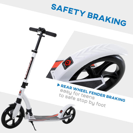 Teens Adult Kick Scooter with Shock Absorption, Foldable Adjustable Aluminium Frame for 14+ - White