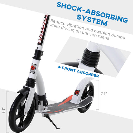 Teens Adult Kick Scooter with Shock Absorption, Foldable Adjustable Aluminium Frame for 14+ - White