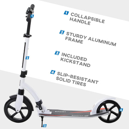 Teens Adult Kick Scooter with Shock Absorption, Foldable Adjustable Aluminium Frame for 14+ - White