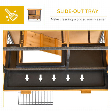 Wood-Metal Elevated Rabbit Hutch with Slide-Out Tray, Lockable Doors & Asphalt Roof - Light Yellow Black