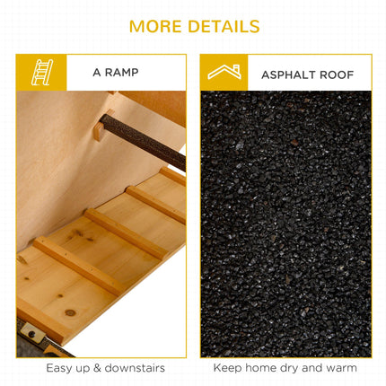 Wood-Metal Elevated Rabbit Hutch with Slide-Out Tray, Lockable Doors & Asphalt Roof - Light Yellow Black