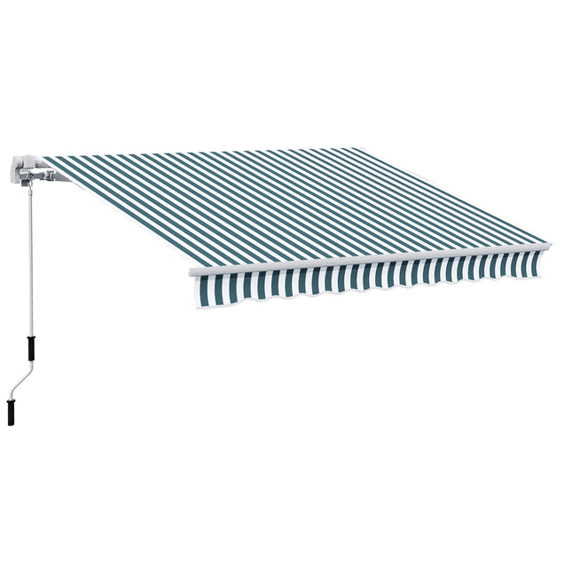 Manual Retractable Awning, size (4m x3m)-Green/White Stripes