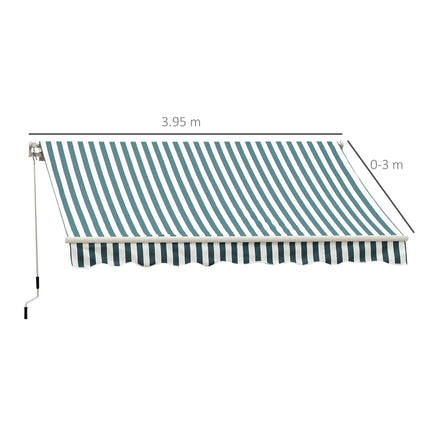 Manual Retractable Awning, size (4m x3m)-Green/White Stripes
