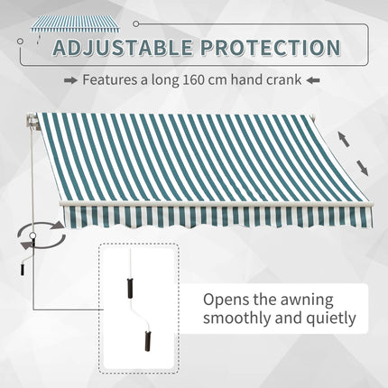Manual Retractable Awning, size (4m x3m)-Green/White Stripes