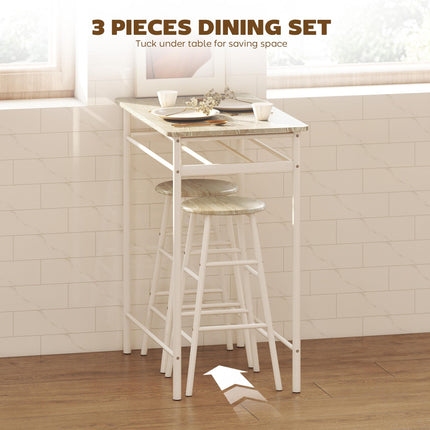 Bar Table and Stools Set with Footrest and Storage Shelf for Kitchen and Dining - White and Oak