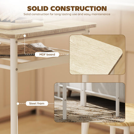 Bar Table and Stools Set with Footrest and Storage Shelf for Kitchen and Dining - White and Oak