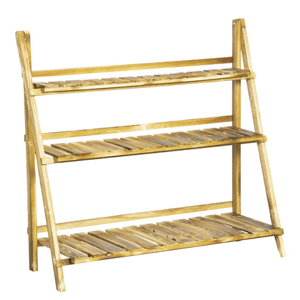 3 Tier Fir Wood Ladder Plant Display Stand - Natural Wood
