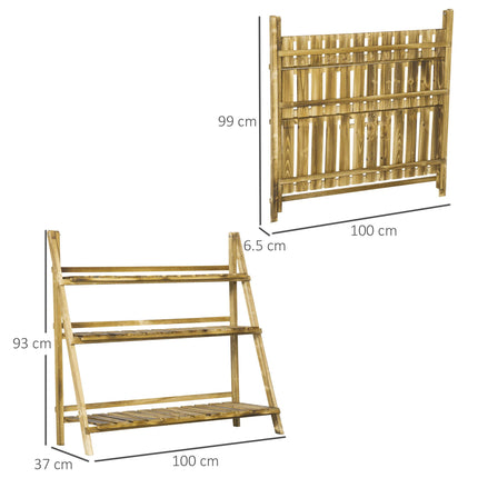 3 Tier Fir Wood Ladder Plant Display Stand - Natural Wood