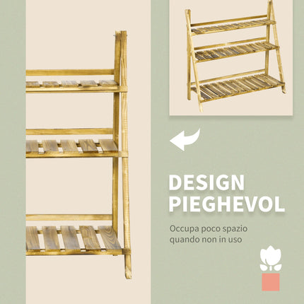 3 Tier Fir Wood Ladder Plant Display Stand - Natural Wood