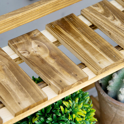 3 Tier Fir Wood Ladder Plant Display Stand - Natural Wood