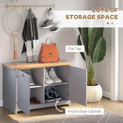 Shoe Cabinet with 2 Doors and Shelf, Entryway Storage Organiser and Bench - Grey