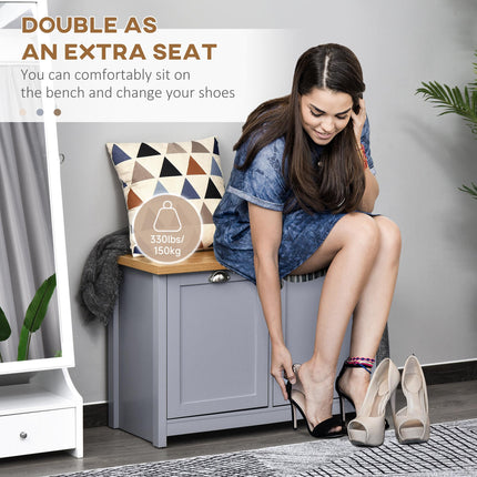 Shoe Cabinet with 2 Doors and Shelf, Entryway Storage Organiser and Bench - Grey