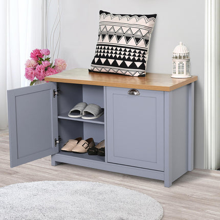 Shoe Cabinet with 2 Doors and Shelf, Entryway Storage Organiser and Bench - Grey