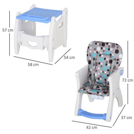 HDPE 3-in-1 Baby Booster High Chair with Adjustable Tray and Harness - Blue