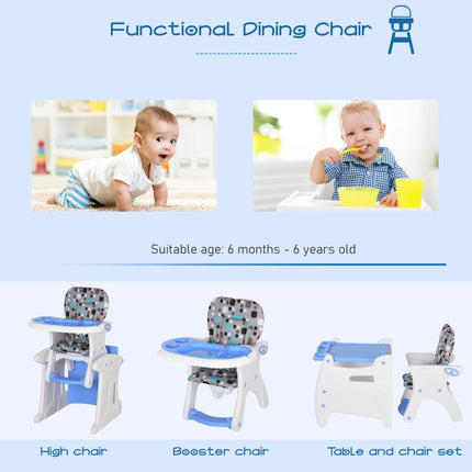 HDPE 3-in-1 Baby Booster High Chair with Adjustable Tray and Harness - Blue