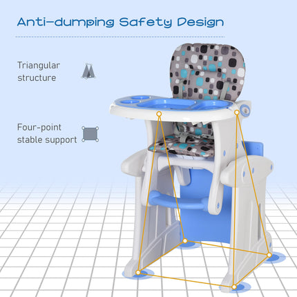 HDPE 3-in-1 Baby Booster High Chair with Adjustable Tray and Harness - Blue