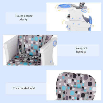 HDPE 3-in-1 Baby Booster High Chair with Adjustable Tray and Harness - Blue