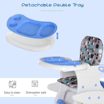 HDPE 3-in-1 Baby Booster High Chair with Adjustable Tray and Harness - Blue