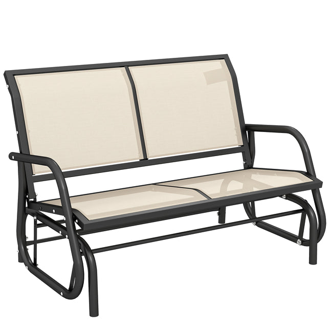 2-Person Outdoor Glider Bench Double Swing Loveseat with Powder-Coated Steel Frame - Beige