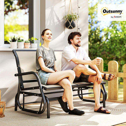 2-Person Outdoor Glider Bench Double Swing Loveseat with Powder-Coated Steel Frame - Beige