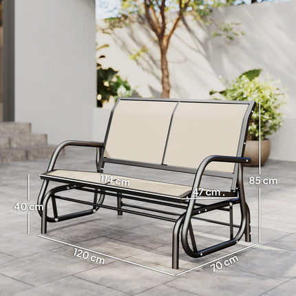 2-Person Outdoor Glider Bench Double Swing Loveseat with Powder-Coated Steel Frame - Beige
