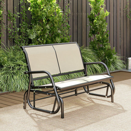 2-Person Outdoor Glider Bench Double Swing Loveseat with Powder-Coated Steel Frame - Beige