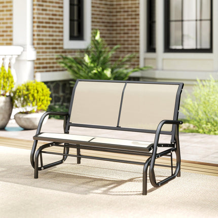 2-Person Outdoor Glider Bench Double Swing Loveseat with Powder-Coated Steel Frame - Beige