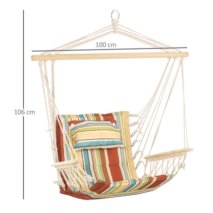 Hanging Hammock Chair Swing with Wide Seat and Thick Rope Frame - Multi-Colour Stripe