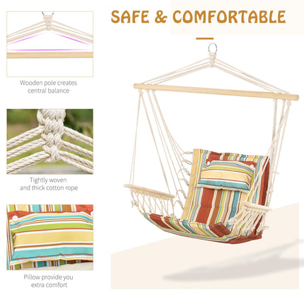 Hanging Hammock Chair Swing with Wide Seat and Thick Rope Frame - Multi-Colour Stripe