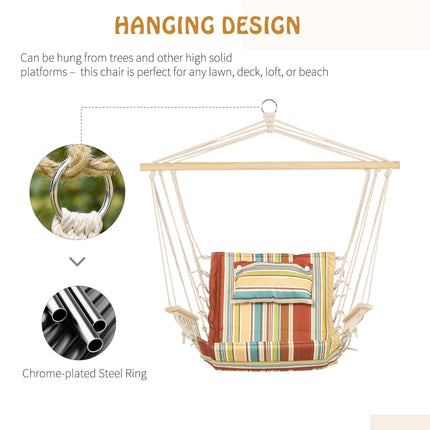 Hanging Hammock Chair Swing with Wide Seat and Thick Rope Frame - Multi-Colour Stripe