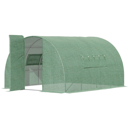 4 x 3 x 2 Metre Walk-In Polytunnel Greenhouse with Steel Frame & Mesh Windows - Green
