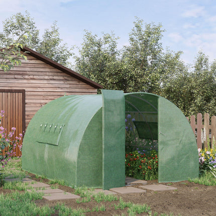 4 x 3 x 2 Metre Walk-In Polytunnel Greenhouse with Steel Frame & Mesh Windows - Green